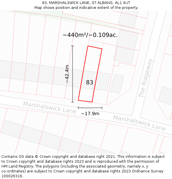 83, MARSHALSWICK LANE, ST ALBANS, AL1 4UT: Plot and title map