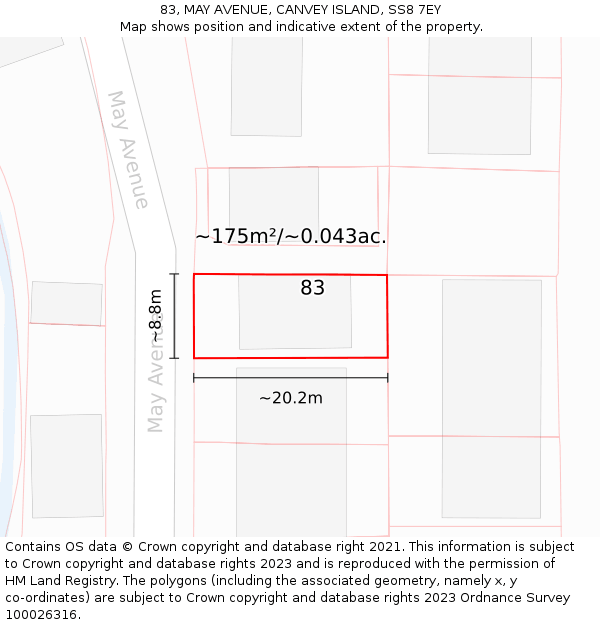 83, MAY AVENUE, CANVEY ISLAND, SS8 7EY: Plot and title map