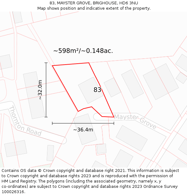 83, MAYSTER GROVE, BRIGHOUSE, HD6 3NU: Plot and title map