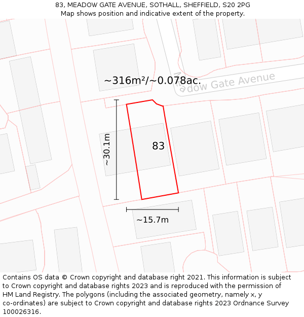 83, MEADOW GATE AVENUE, SOTHALL, SHEFFIELD, S20 2PG: Plot and title map