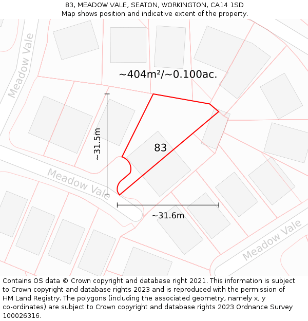 83, MEADOW VALE, SEATON, WORKINGTON, CA14 1SD: Plot and title map