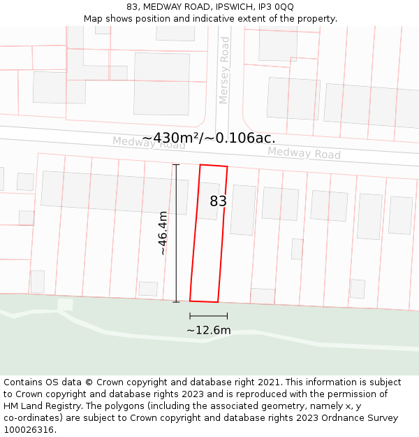 83, MEDWAY ROAD, IPSWICH, IP3 0QQ: Plot and title map