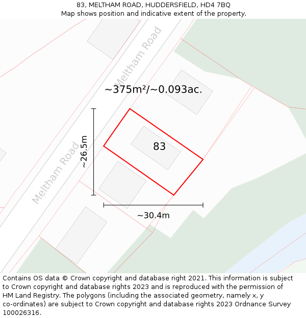83, MELTHAM ROAD, HUDDERSFIELD, HD4 7BQ: Plot and title map