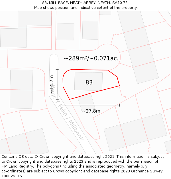 83, MILL RACE, NEATH ABBEY, NEATH, SA10 7FL: Plot and title map