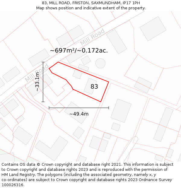 83, MILL ROAD, FRISTON, SAXMUNDHAM, IP17 1PH: Plot and title map