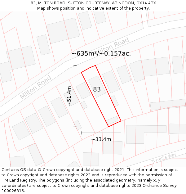 83, MILTON ROAD, SUTTON COURTENAY, ABINGDON, OX14 4BX: Plot and title map