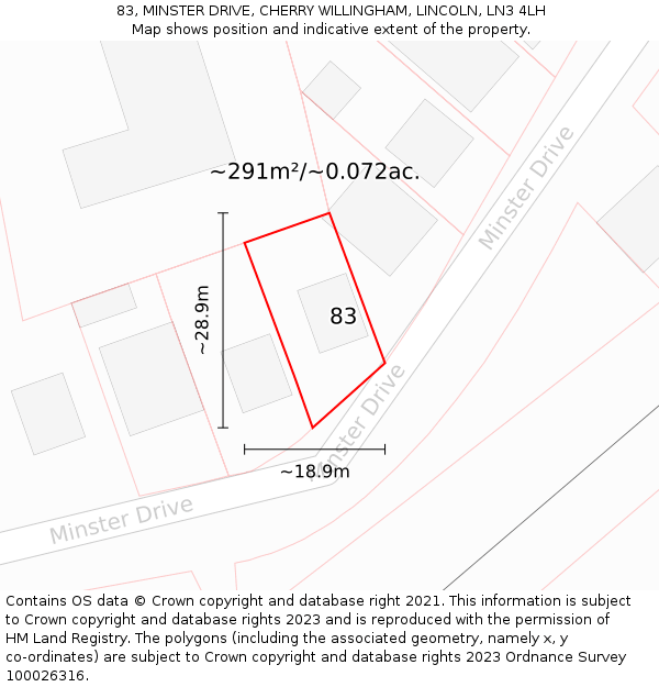 83, MINSTER DRIVE, CHERRY WILLINGHAM, LINCOLN, LN3 4LH: Plot and title map