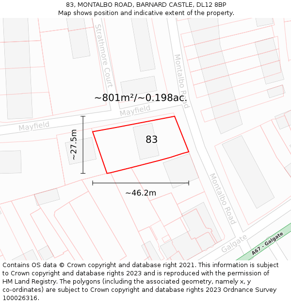 83, MONTALBO ROAD, BARNARD CASTLE, DL12 8BP: Plot and title map