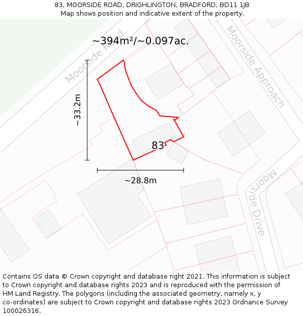 83, MOORSIDE ROAD, DRIGHLINGTON, BRADFORD, BD11 1JB: Plot and title map