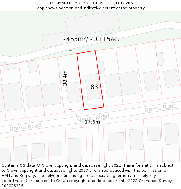 83, NAMU ROAD, BOURNEMOUTH, BH9 2RA: Plot and title map