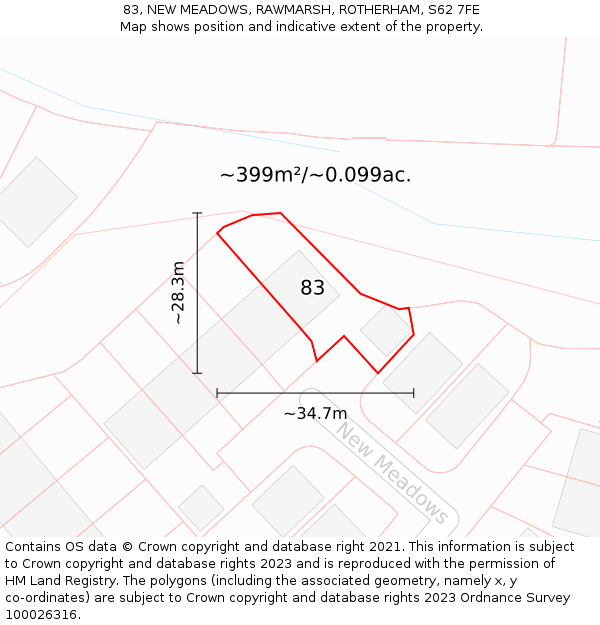 83, NEW MEADOWS, RAWMARSH, ROTHERHAM, S62 7FE: Plot and title map