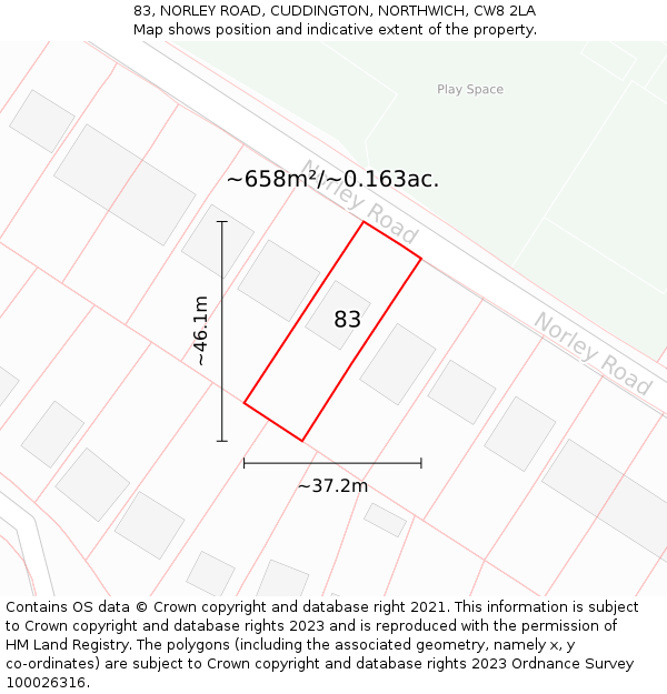 83, NORLEY ROAD, CUDDINGTON, NORTHWICH, CW8 2LA: Plot and title map