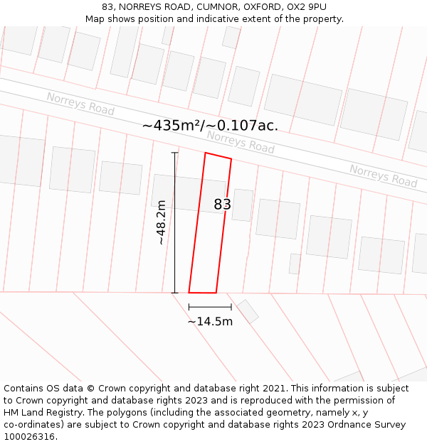 83, NORREYS ROAD, CUMNOR, OXFORD, OX2 9PU: Plot and title map