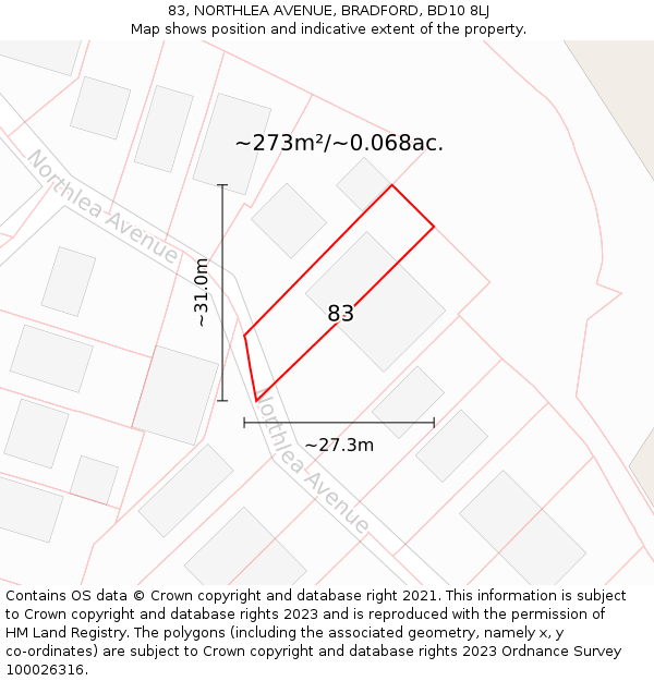 83, NORTHLEA AVENUE, BRADFORD, BD10 8LJ: Plot and title map