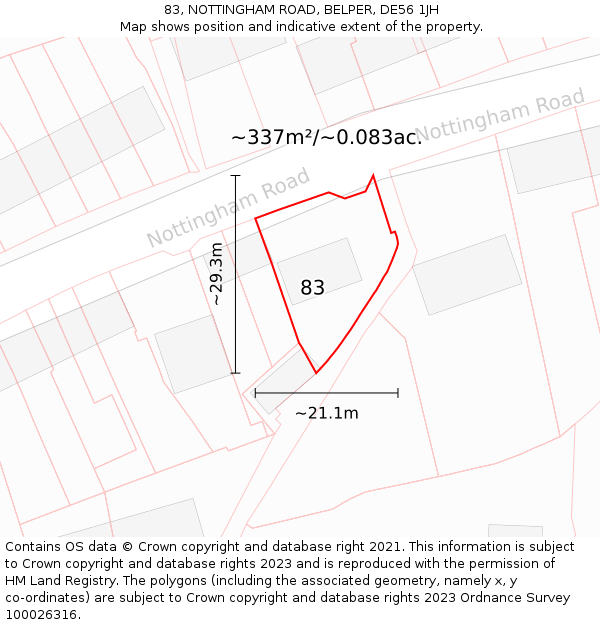 83, NOTTINGHAM ROAD, BELPER, DE56 1JH: Plot and title map