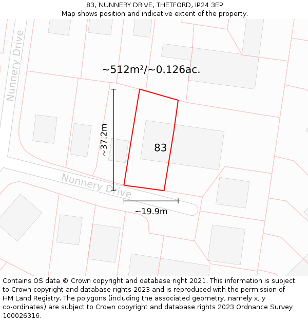 83, NUNNERY DRIVE, THETFORD, IP24 3EP: Plot and title map