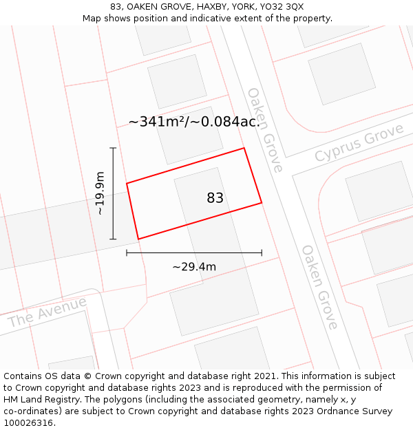 83, OAKEN GROVE, HAXBY, YORK, YO32 3QX: Plot and title map
