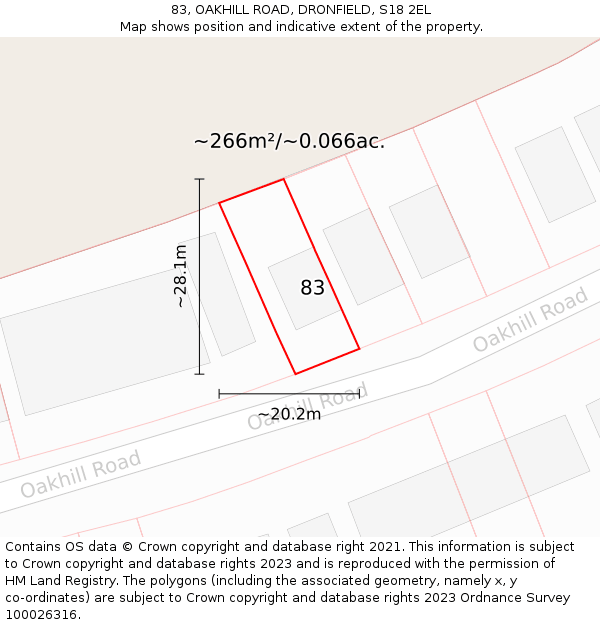 83, OAKHILL ROAD, DRONFIELD, S18 2EL: Plot and title map