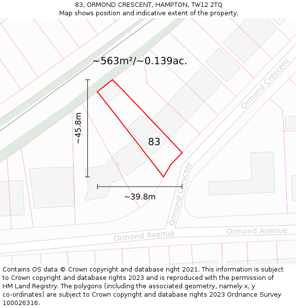 83, ORMOND CRESCENT, HAMPTON, TW12 2TQ: Plot and title map