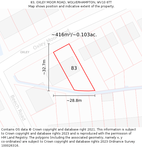 83, OXLEY MOOR ROAD, WOLVERHAMPTON, WV10 6TT: Plot and title map