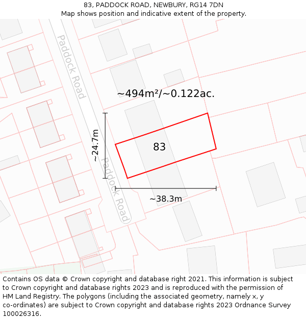 83, PADDOCK ROAD, NEWBURY, RG14 7DN: Plot and title map