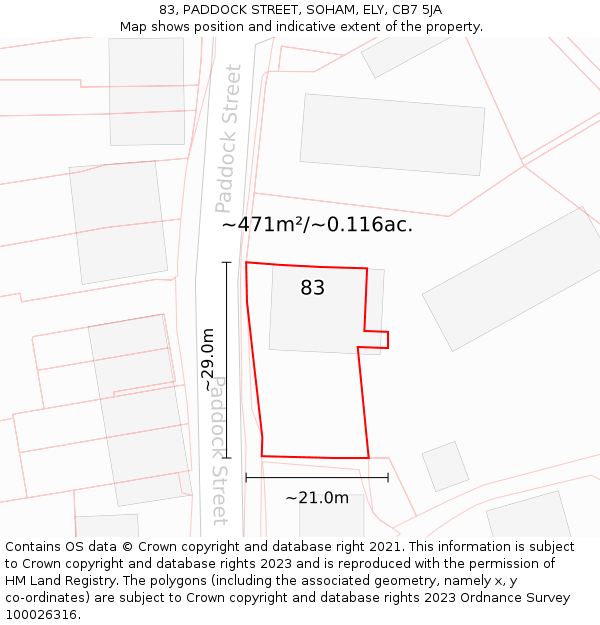 83, PADDOCK STREET, SOHAM, ELY, CB7 5JA: Plot and title map