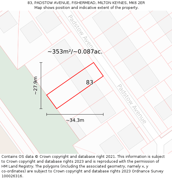 83, PADSTOW AVENUE, FISHERMEAD, MILTON KEYNES, MK6 2ER: Plot and title map