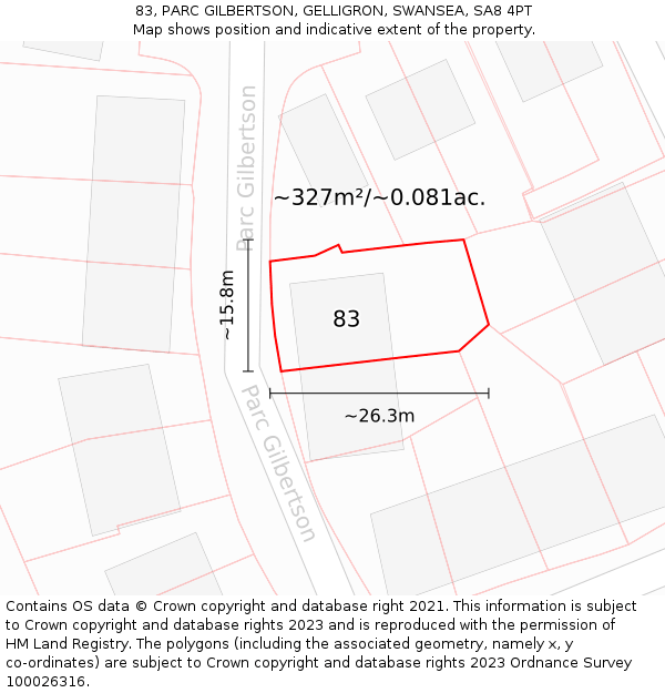 83, PARC GILBERTSON, GELLIGRON, SWANSEA, SA8 4PT: Plot and title map