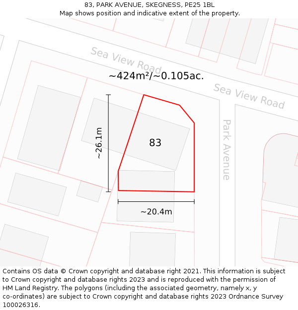 83, PARK AVENUE, SKEGNESS, PE25 1BL: Plot and title map