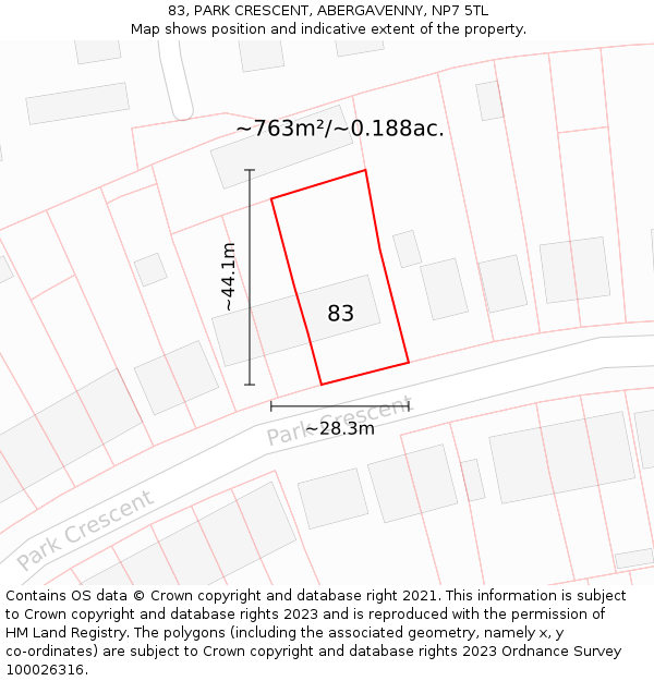 83, PARK CRESCENT, ABERGAVENNY, NP7 5TL: Plot and title map
