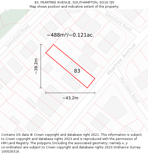 83, PEARTREE AVENUE, SOUTHAMPTON, SO19 7JN: Plot and title map