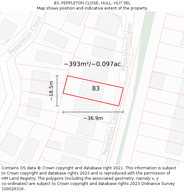83, PEPPLETON CLOSE, HULL, HU7 0EL: Plot and title map