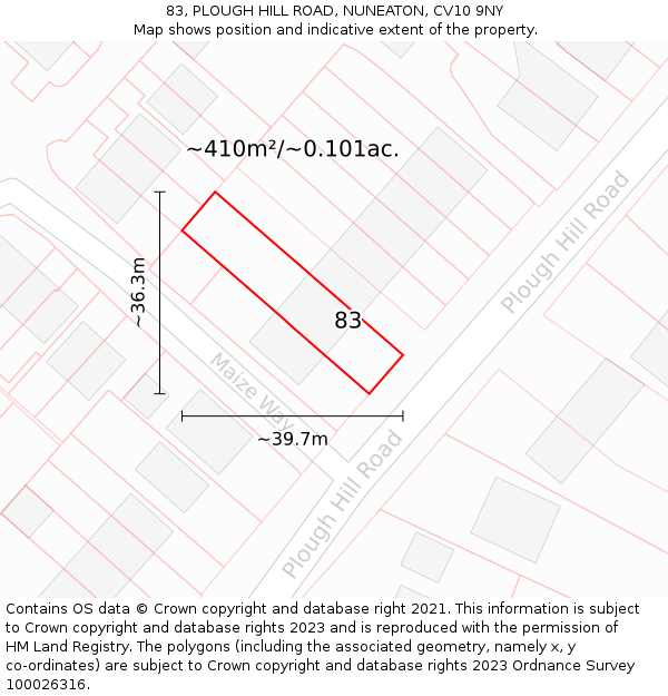 83, PLOUGH HILL ROAD, NUNEATON, CV10 9NY: Plot and title map