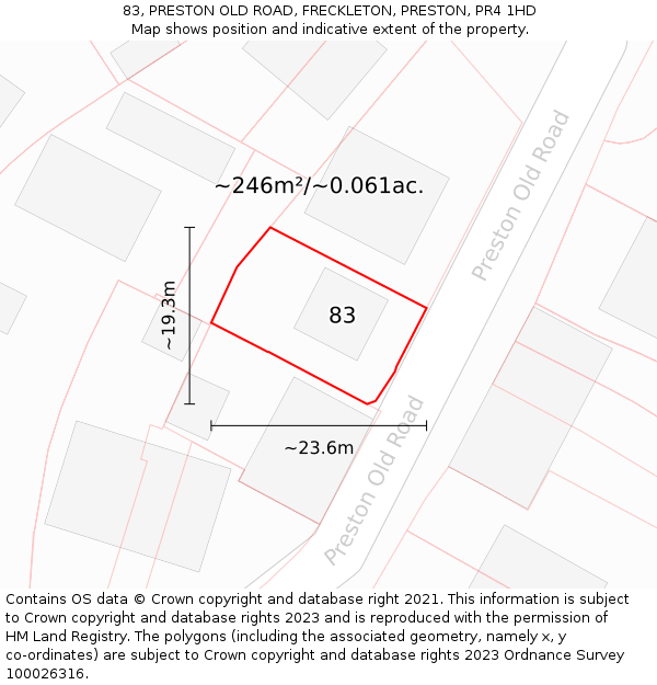83, PRESTON OLD ROAD, FRECKLETON, PRESTON, PR4 1HD: Plot and title map