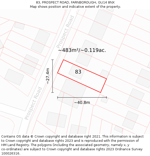 83, PROSPECT ROAD, FARNBOROUGH, GU14 8NX: Plot and title map