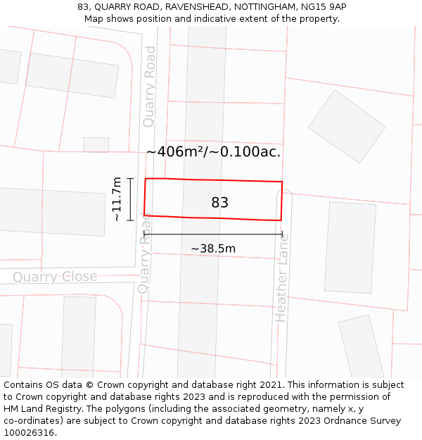 83, QUARRY ROAD, RAVENSHEAD, NOTTINGHAM, NG15 9AP: Plot and title map