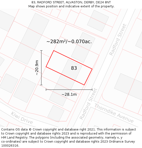 83, RADFORD STREET, ALVASTON, DERBY, DE24 8NT: Plot and title map