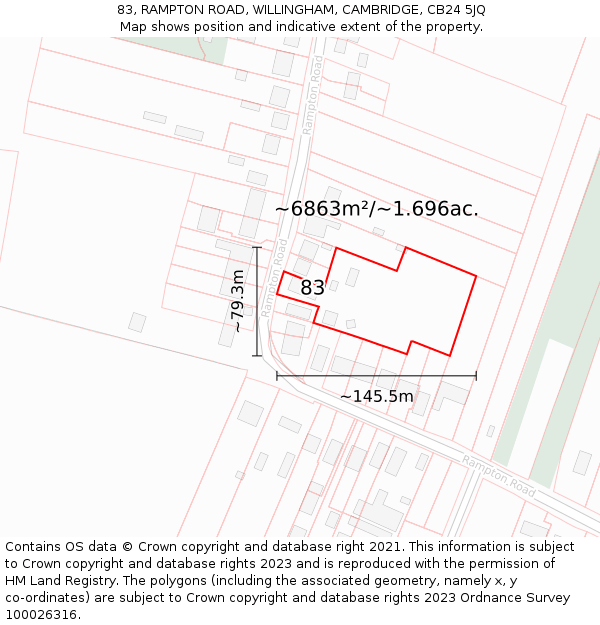 83, RAMPTON ROAD, WILLINGHAM, CAMBRIDGE, CB24 5JQ: Plot and title map