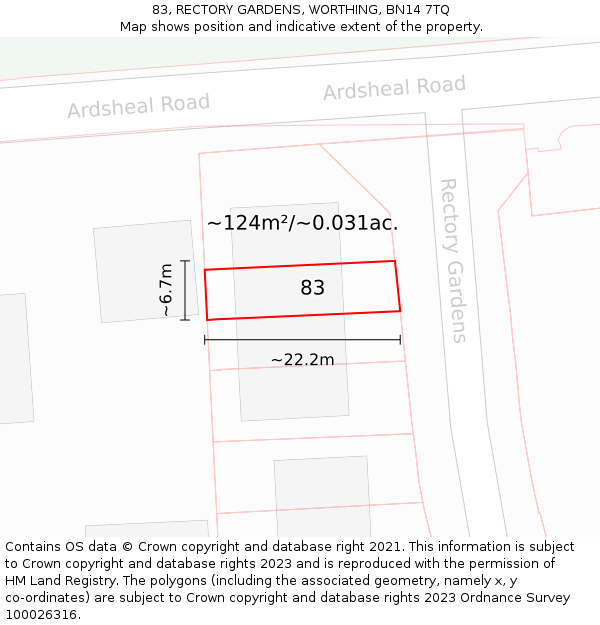 83, RECTORY GARDENS, WORTHING, BN14 7TQ: Plot and title map