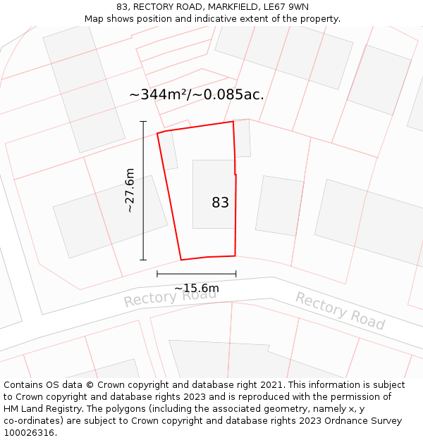 83, RECTORY ROAD, MARKFIELD, LE67 9WN: Plot and title map