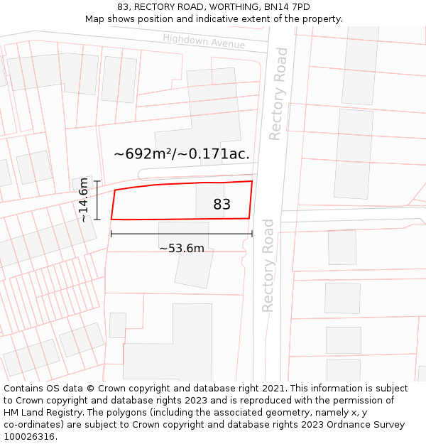 83, RECTORY ROAD, WORTHING, BN14 7PD: Plot and title map