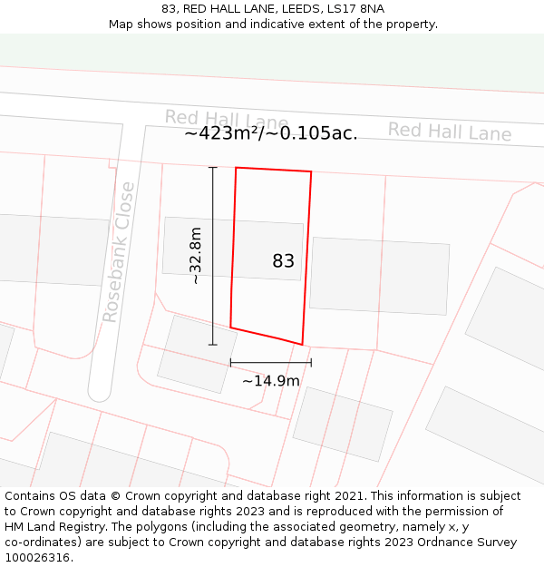 83, RED HALL LANE, LEEDS, LS17 8NA: Plot and title map