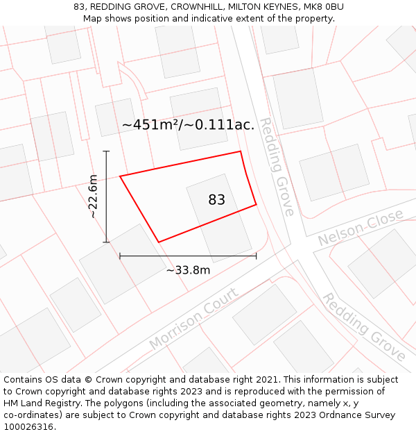 83, REDDING GROVE, CROWNHILL, MILTON KEYNES, MK8 0BU: Plot and title map