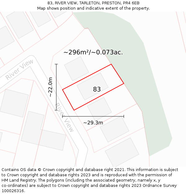 83, RIVER VIEW, TARLETON, PRESTON, PR4 6EB: Plot and title map