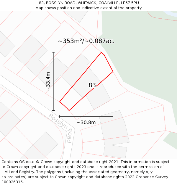 83, ROSSLYN ROAD, WHITWICK, COALVILLE, LE67 5PU: Plot and title map