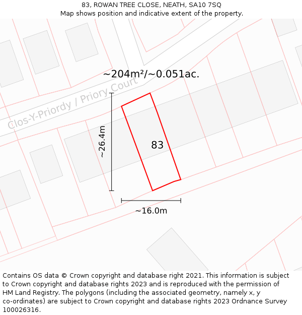 83, ROWAN TREE CLOSE, NEATH, SA10 7SQ: Plot and title map