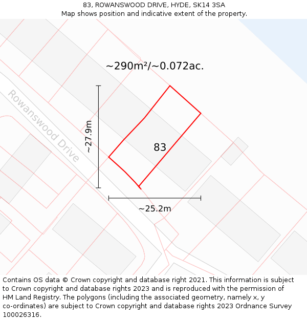83, ROWANSWOOD DRIVE, HYDE, SK14 3SA: Plot and title map