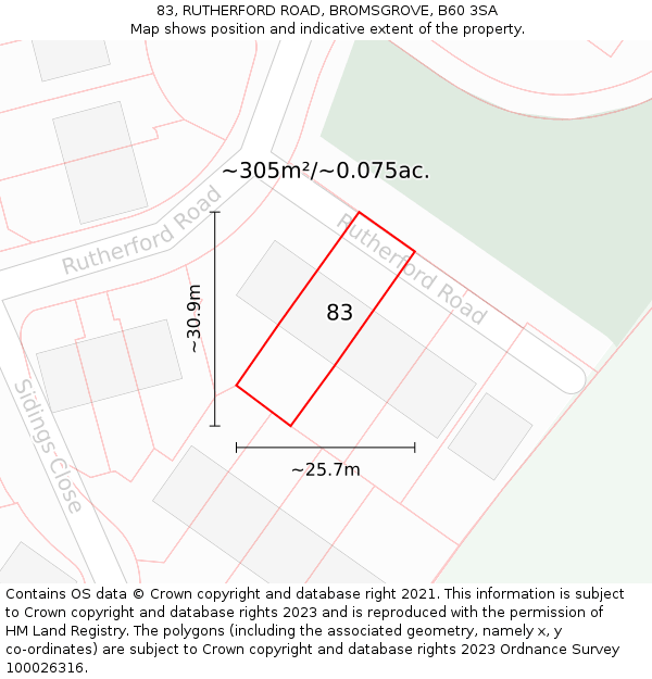 83, RUTHERFORD ROAD, BROMSGROVE, B60 3SA: Plot and title map