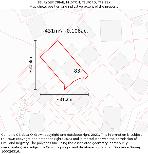 83, RYDER DRIVE, MUXTON, TELFORD, TF2 8SX: Plot and title map