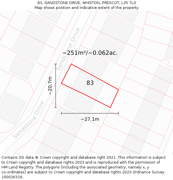 83, SANDSTONE DRIVE, WHISTON, PRESCOT, L35 7LS: Plot and title map